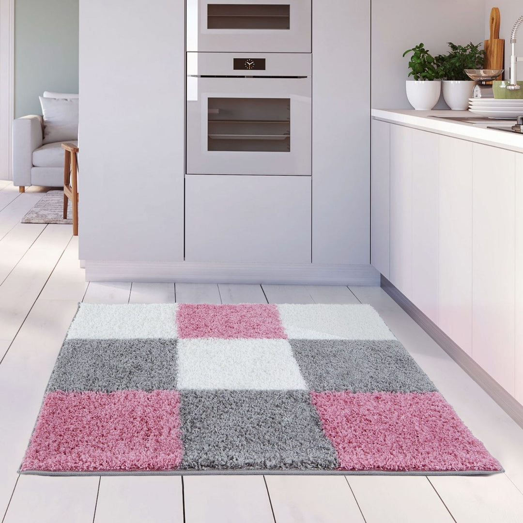 Geometric Design Thick Shaggy Area Rugs Pink