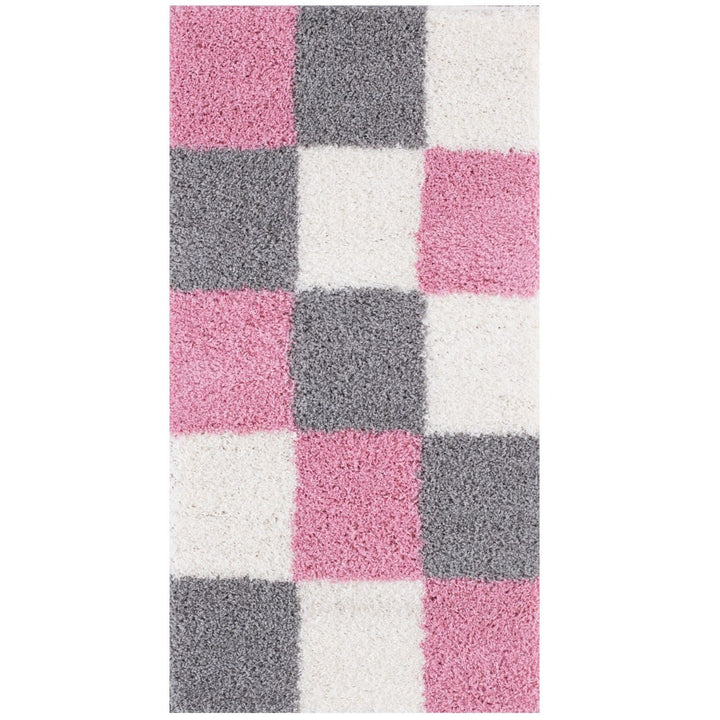 Geometric Design Thick Shaggy Area Rugs Pink