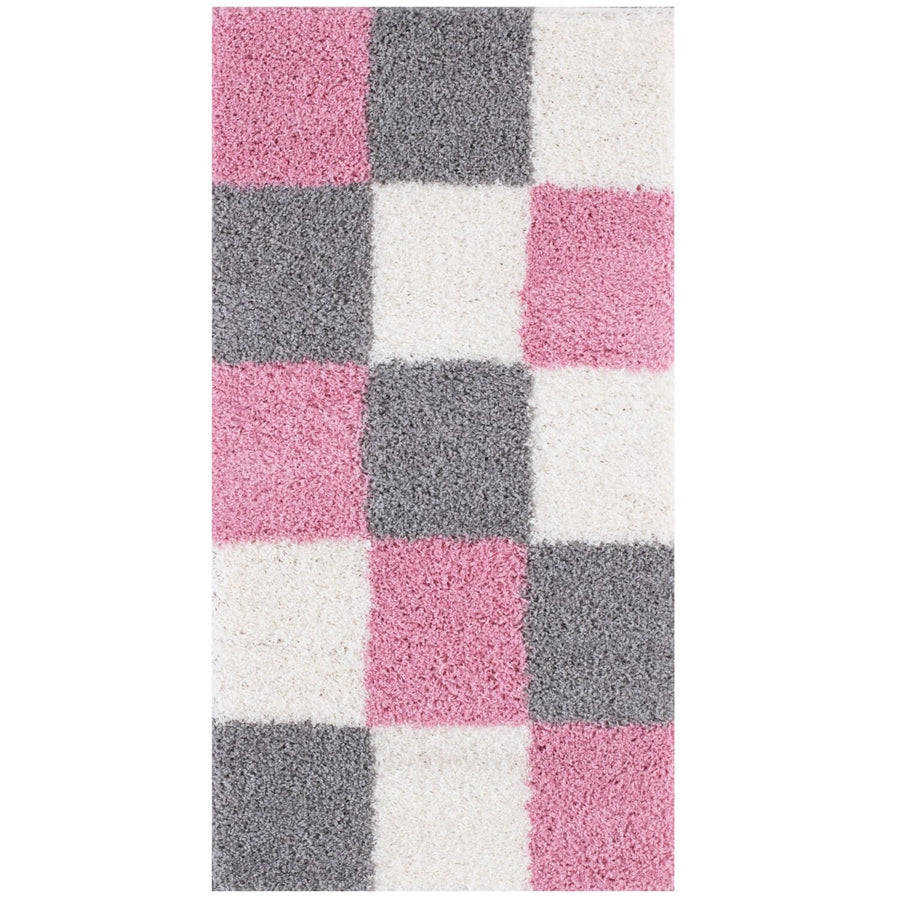 Geometric Design Thick Shaggy Area Rugs Pink