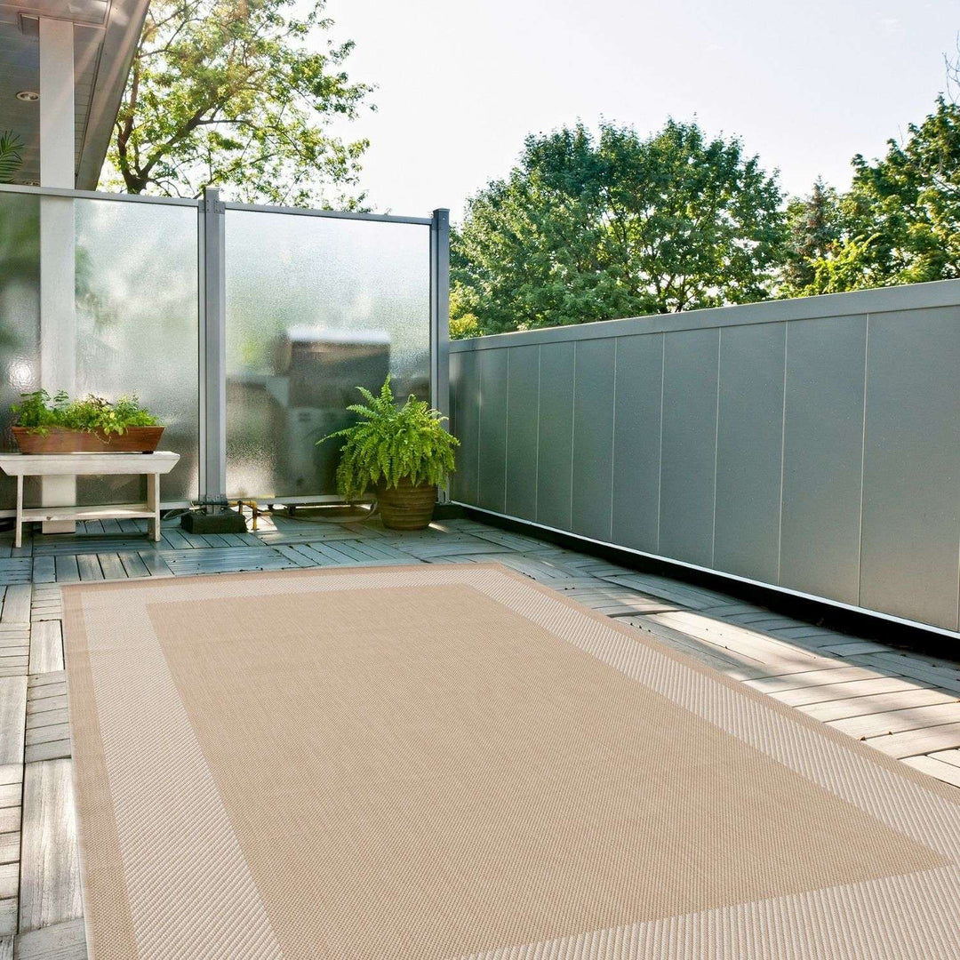 Outdoor Beige Rug easy to clean, weather-proof and UV protected.