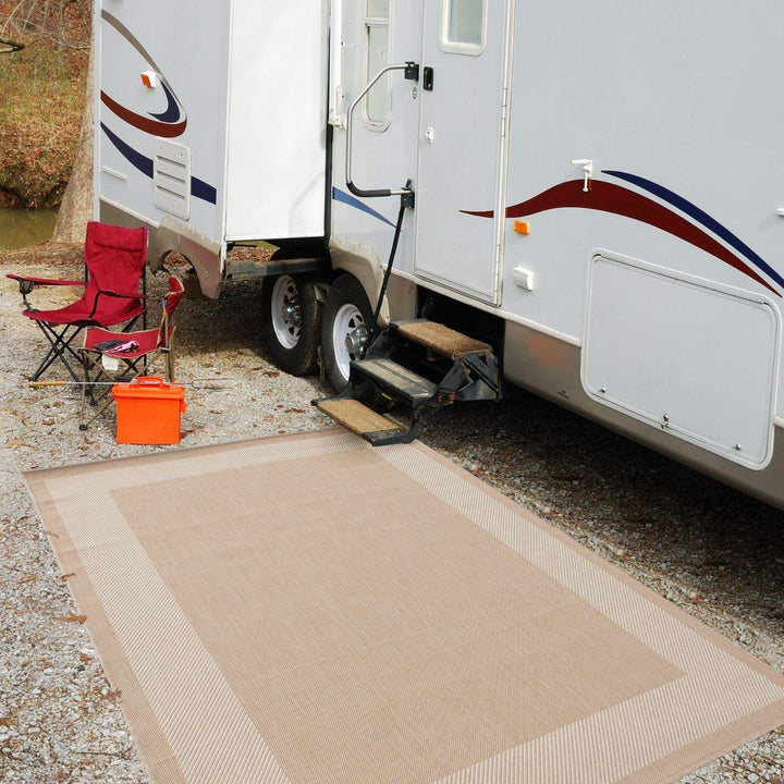 Outdoor Beige Rug easy to clean, weather-proof and UV protected.