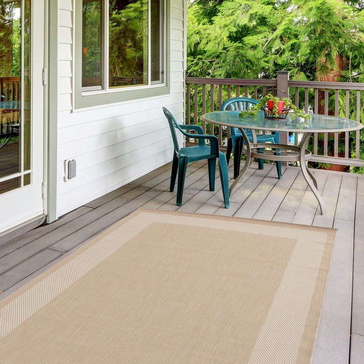Outdoor Beige Rug easy to clean, weather-proof and UV protected.
