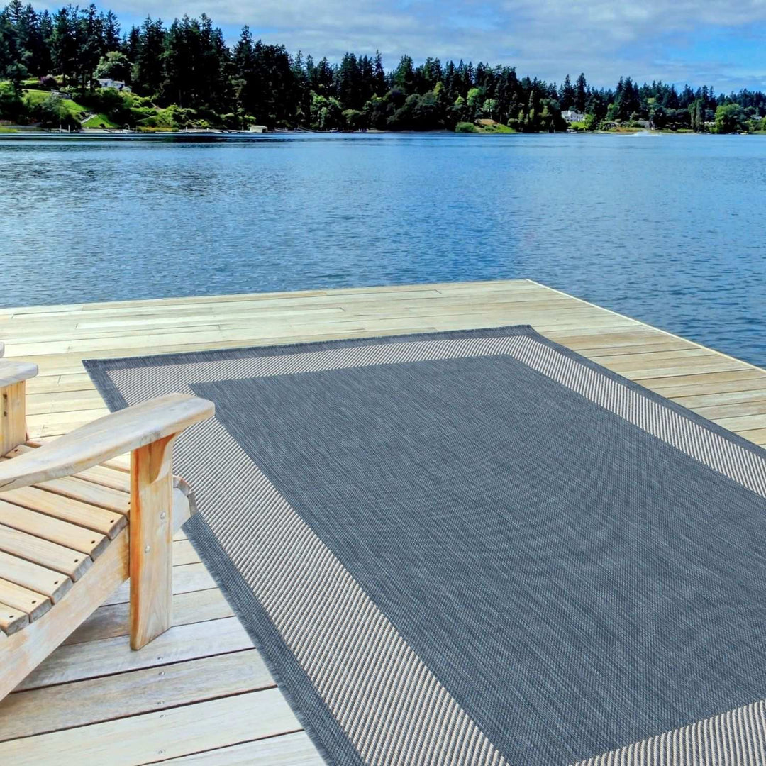 Bordered Design Outdoor Rug for Garden in Blue | The Rugs