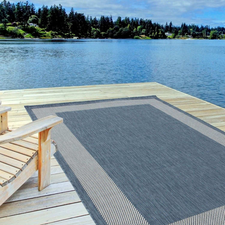 Bordered Design Outdoor Rug for Garden in Blue | The Rugs