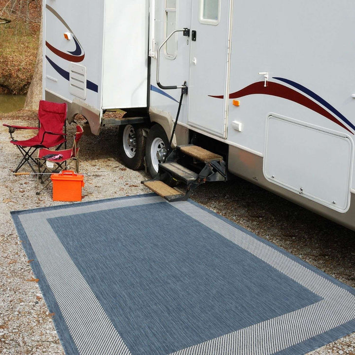 Bordered Design Outdoor Rug for Garden in Blue | The Rugs