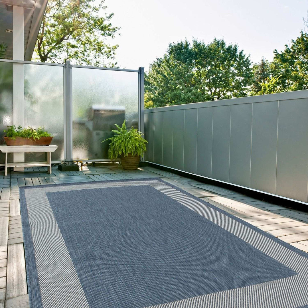 Bordered Design Outdoor Rug for Garden in Blue | The Rugs