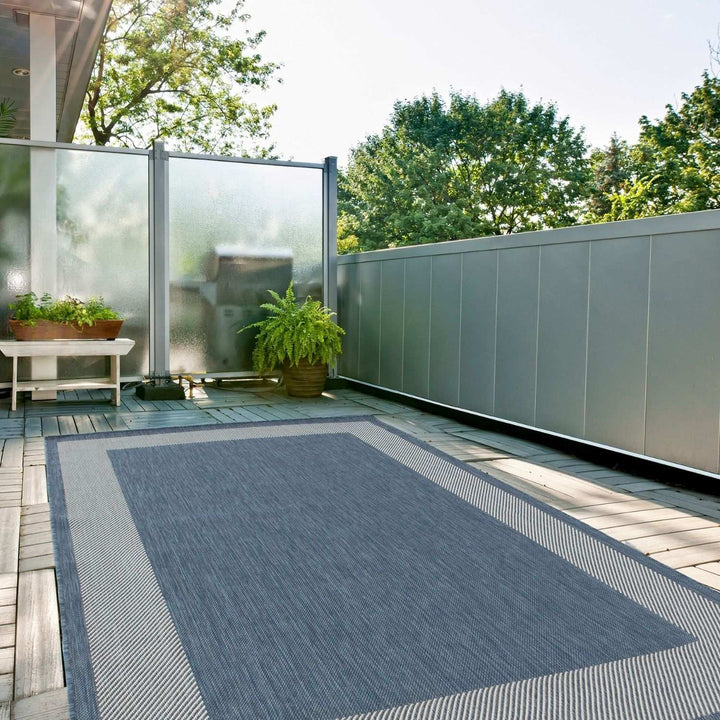 Bordered Design Outdoor Rug for Garden in Blue | The Rugs