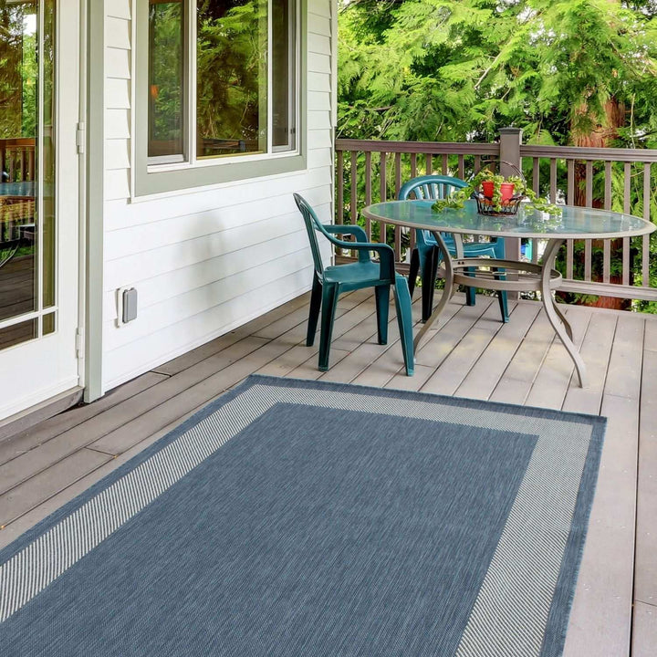 Bordered Design Outdoor Rug for Garden in Blue | The Rugs
