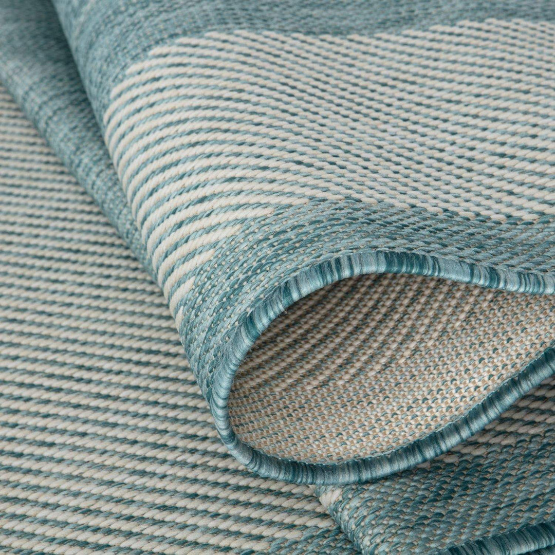 Bordered Design Outdoor Rug for Garden in Aqua | The Rugs