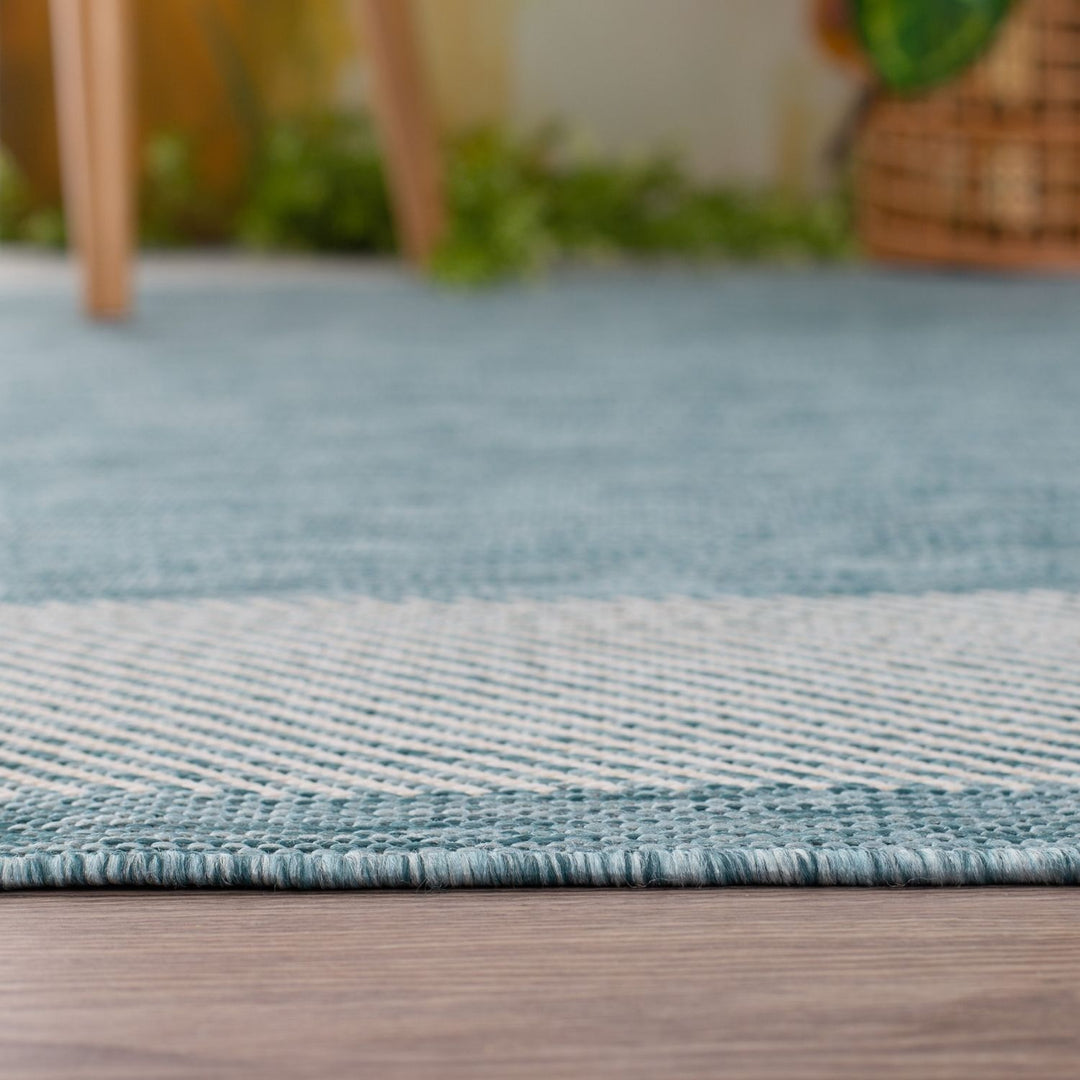 Bordered Design Outdoor Rug for Garden in Aqua | The Rugs