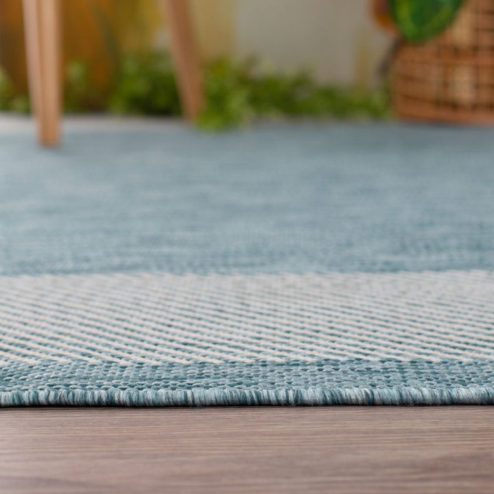 Bordered Design Outdoor Rug for Garden in Aqua | The Rugs