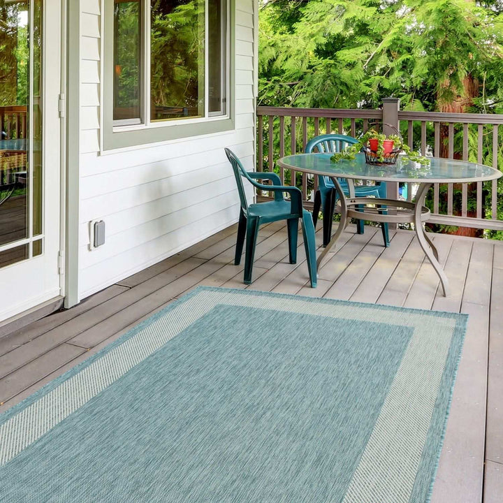 Bordered Design Outdoor Rug for Garden in Aqua | The Rugs