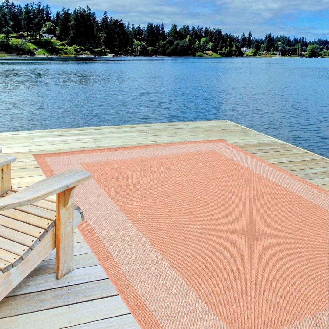 Bordered Design Outdoor Rug for Garden in Orange | The Rugs