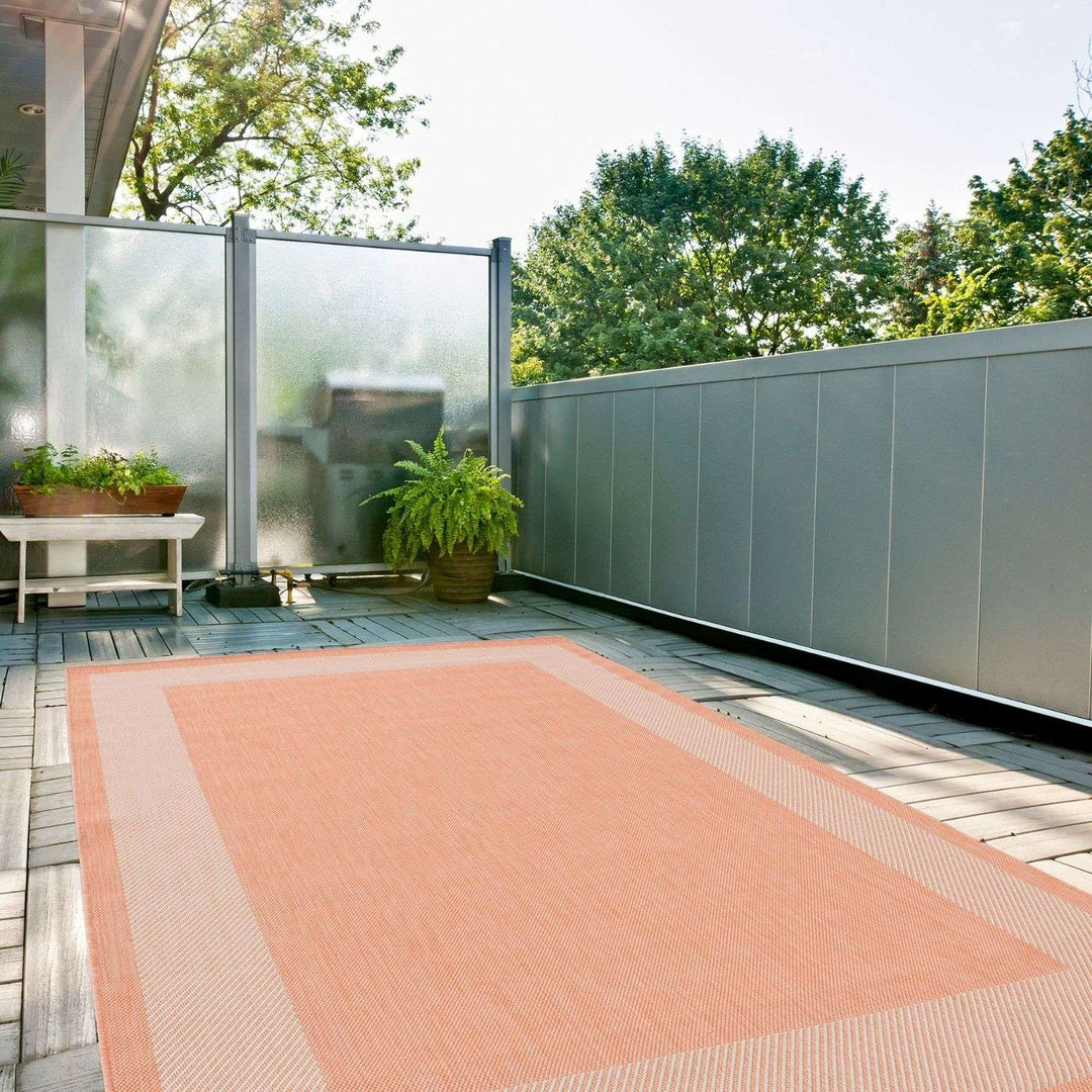 Bordered Design Outdoor Rug for Garden in Orange | The Rugs