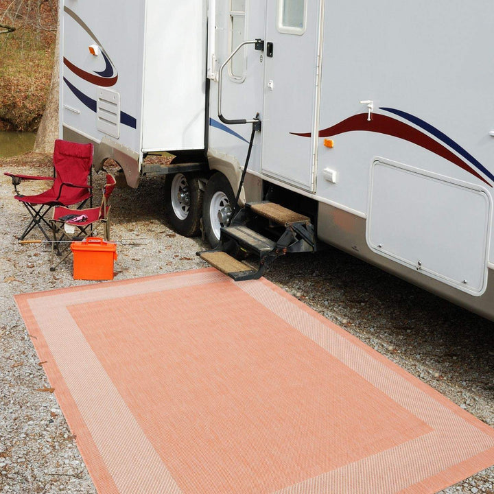 Bordered Design Outdoor Rug for Garden in Orange | The Rugs