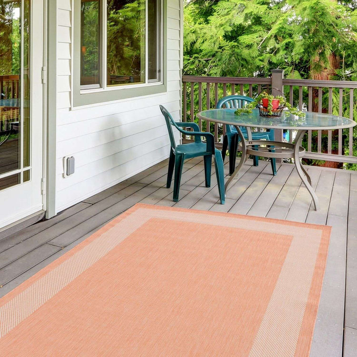 Bordered Design Outdoor Rug for Garden in Orange | The Rugs