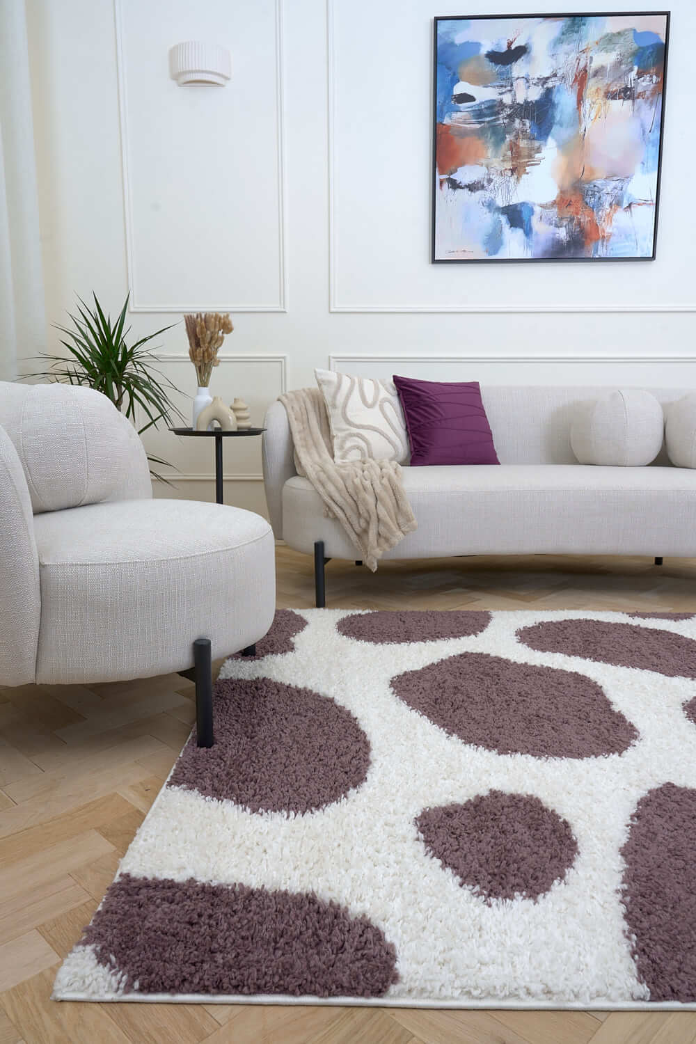 Moodi Shaggy Purple rug, underfloor heating, abstract design | THE RUGS
