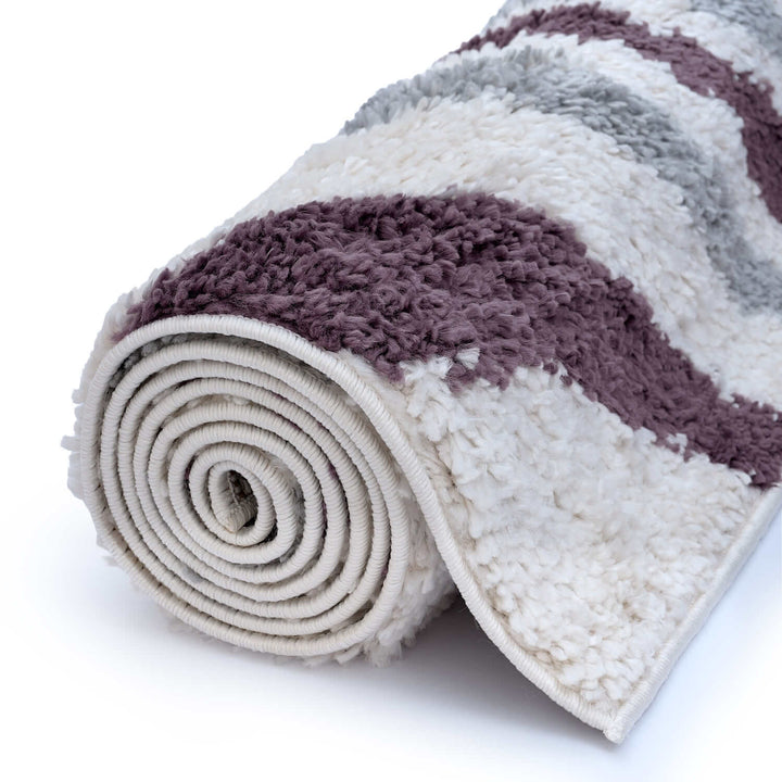 Moodi Shaggy Grey/Purple rug, striped design, soft pile | THE RUGS