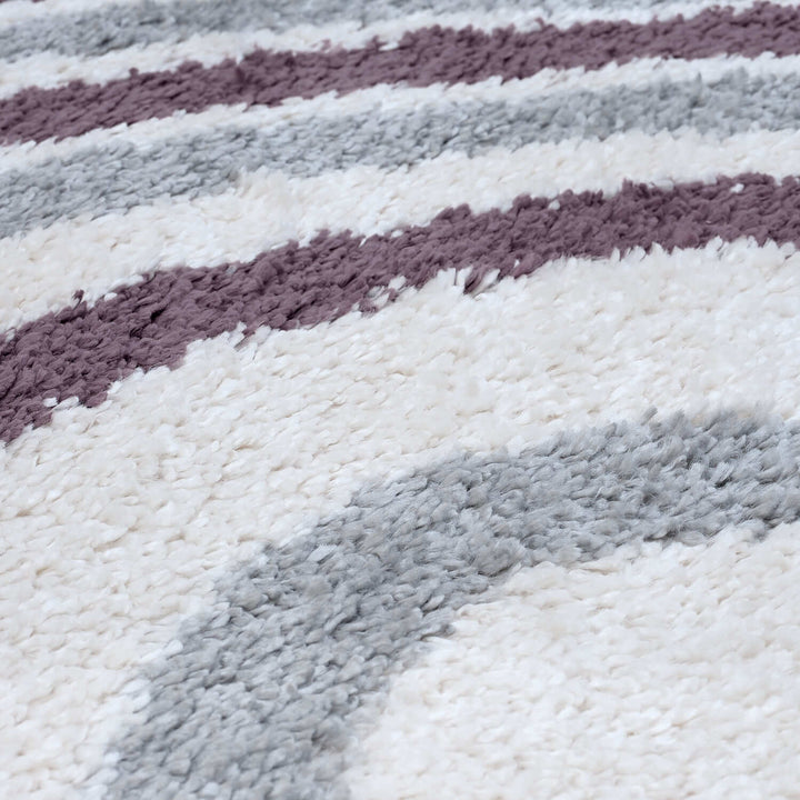 Moodi Shaggy Grey/Purple rug, striped design, soft pile | THE RUGS
