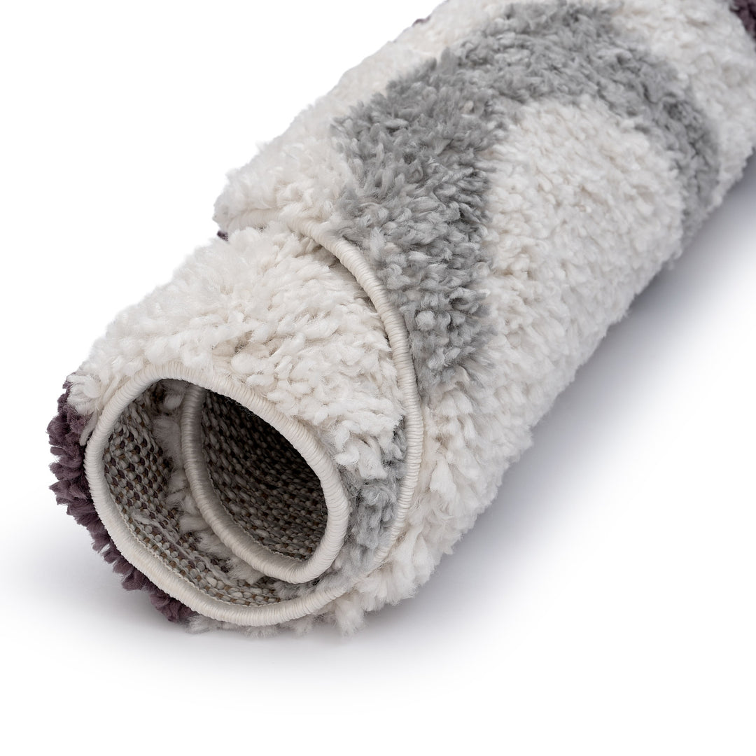 Moodi Shaggy Grey/Purple rug, striped design, soft pile | THE RUGS