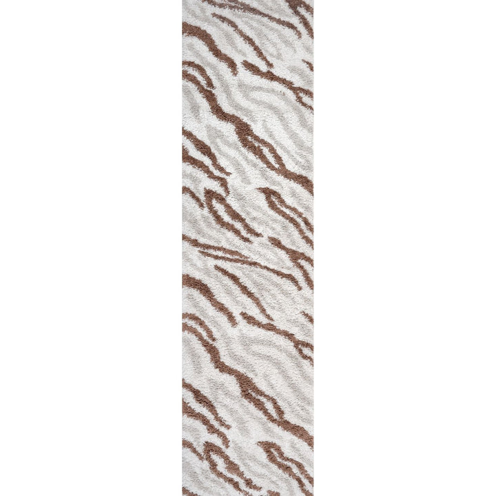 Moodi Shaggy Cream/Brown, abstract design, underfloor heating | THE RUGS