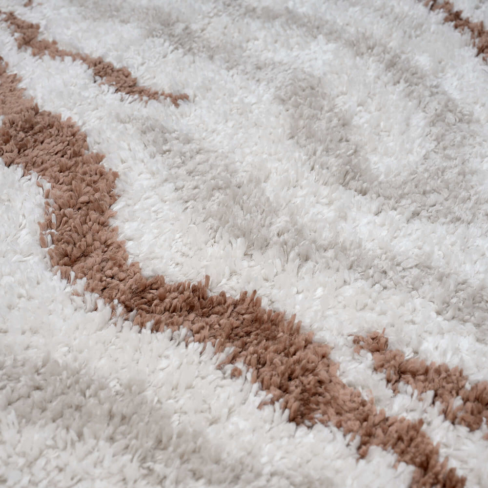 Moodi Shaggy Cream/Brown, abstract design, underfloor heating | THE RUGS