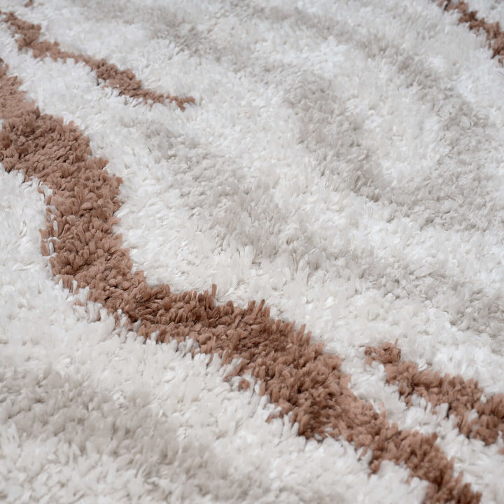 Moodi Shaggy Cream/Brown, abstract design, underfloor heating | THE RUGS