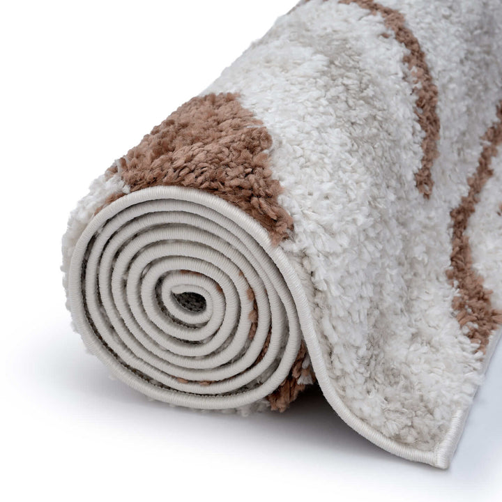 Moodi Shaggy Cream/Brown, abstract design, underfloor heating | THE RUGS