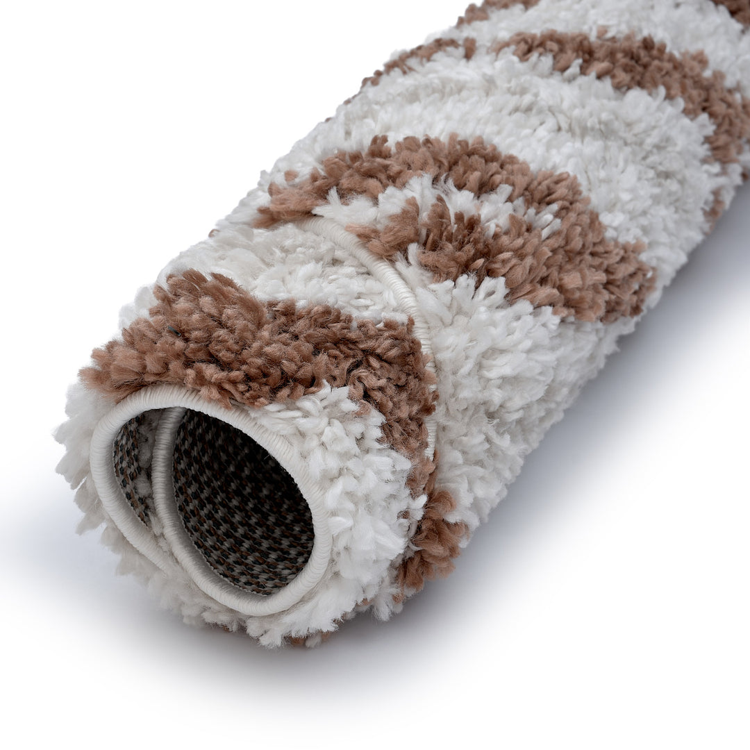 Moodi Shaggy Cream/Brown, abstract design, underfloor heating | THE RUGS