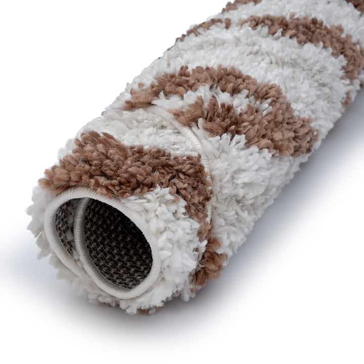 Moodi Shaggy Cream/Brown, abstract design, underfloor heating | THE RUGS