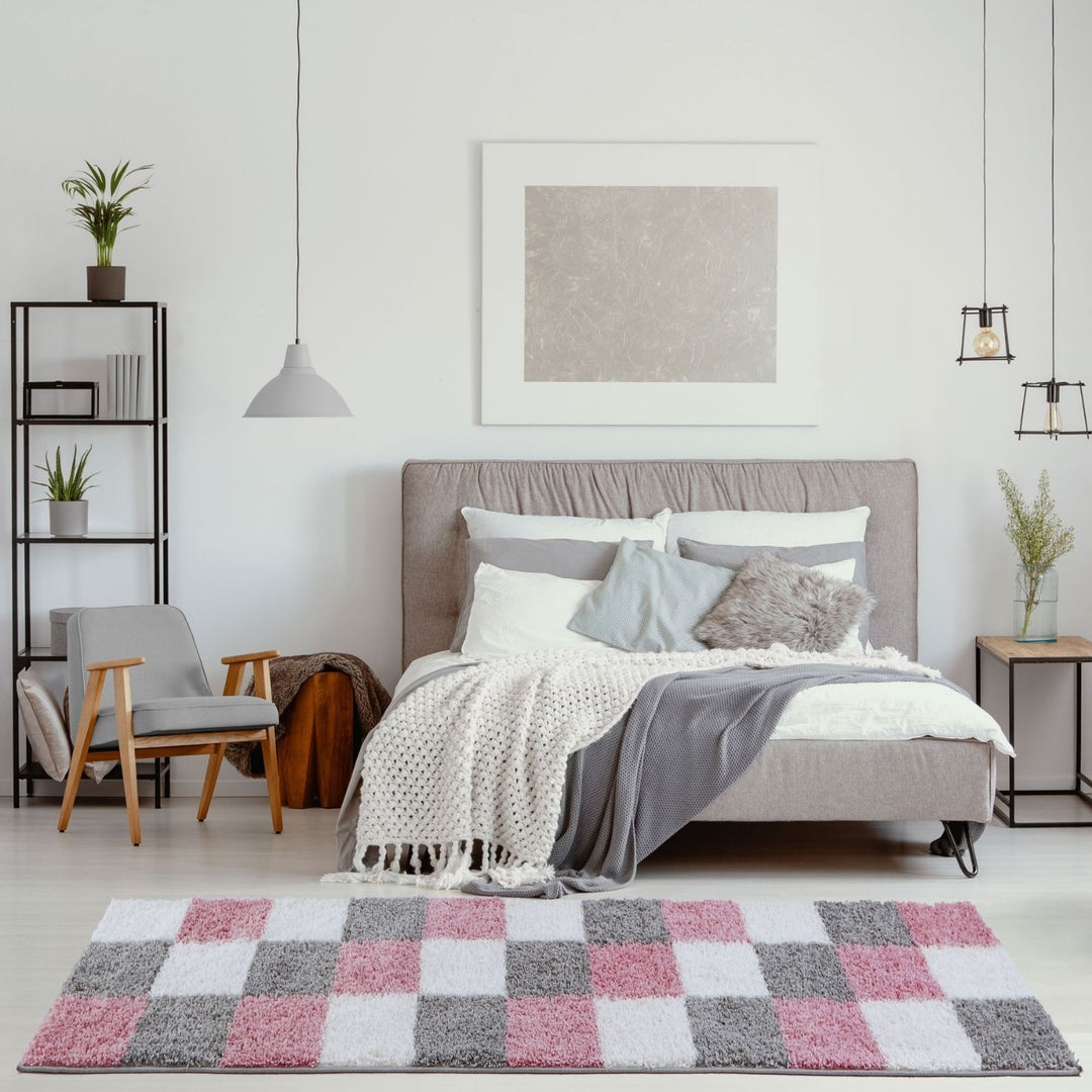 Geometric Design Thick Shaggy Area Rugs Pink