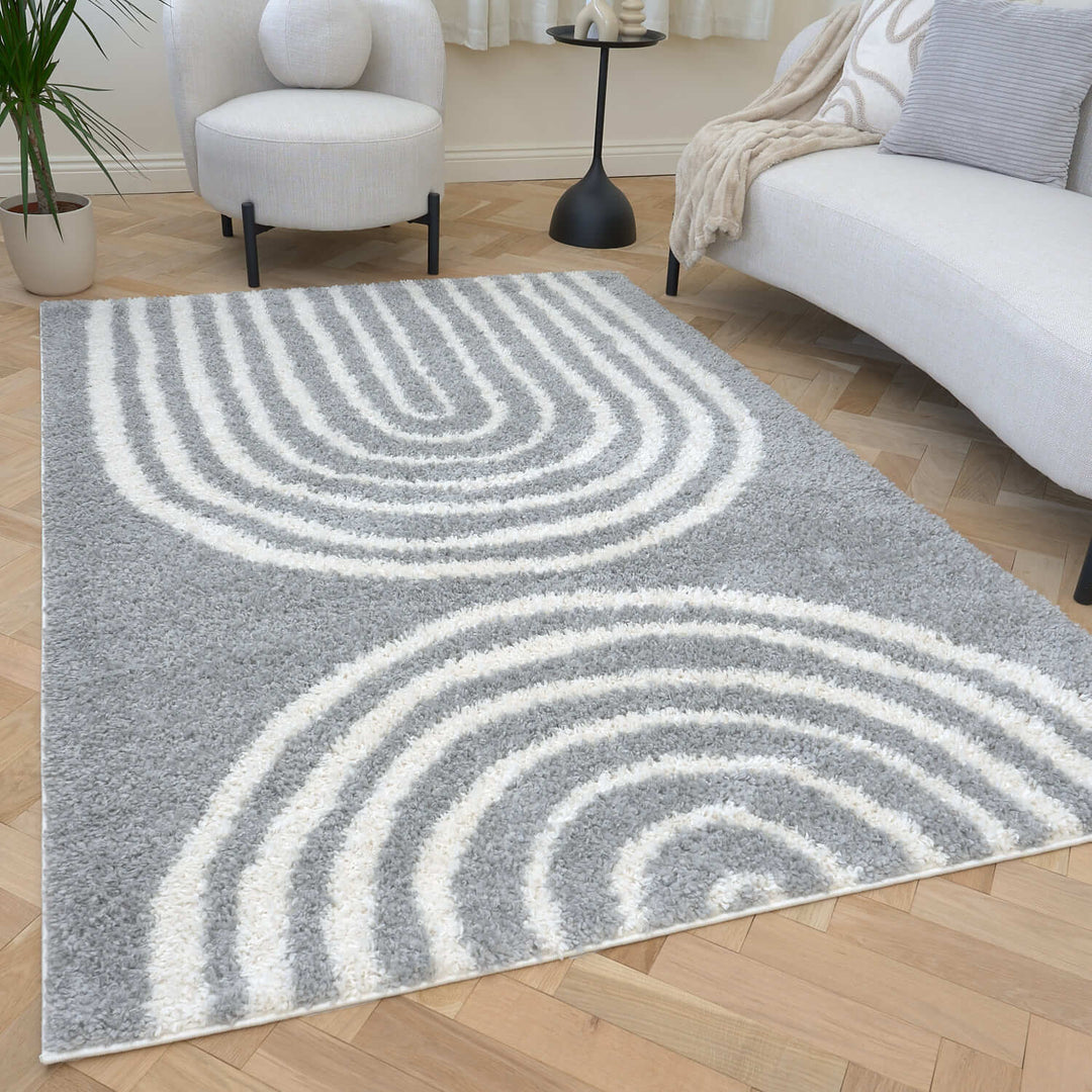 Moodi Shaggy Grey Rug, scandinavian design, underfloor heating | THE RUGS
