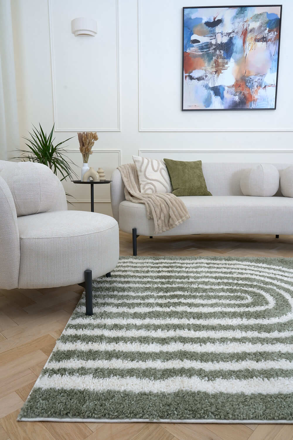 Moodi Shaggy Green rug, scandinavian design, soft pile | THE RUGS