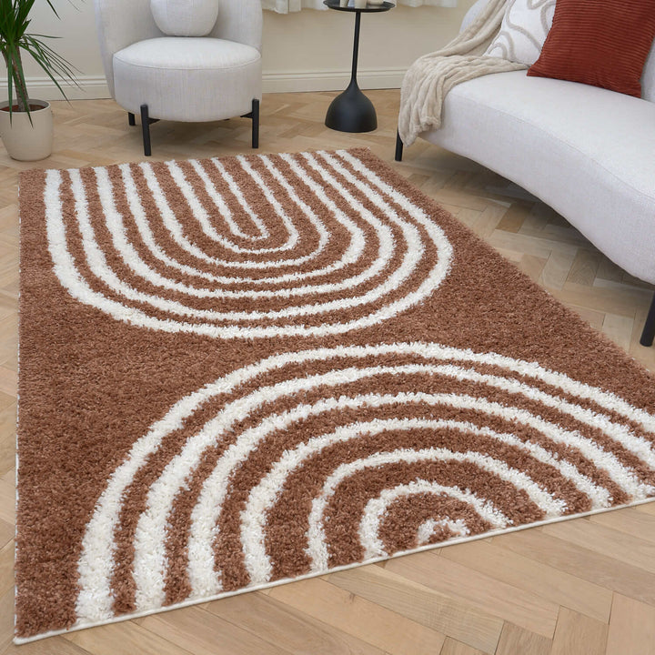 Moodi Shaggy Brown Rug, 30 mm soft durable pile, underfloor heating | THE RUGS