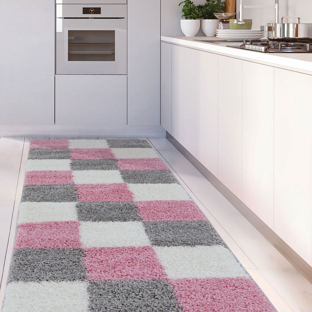 Geometric Design Thick Shaggy Area Rugs Pink
