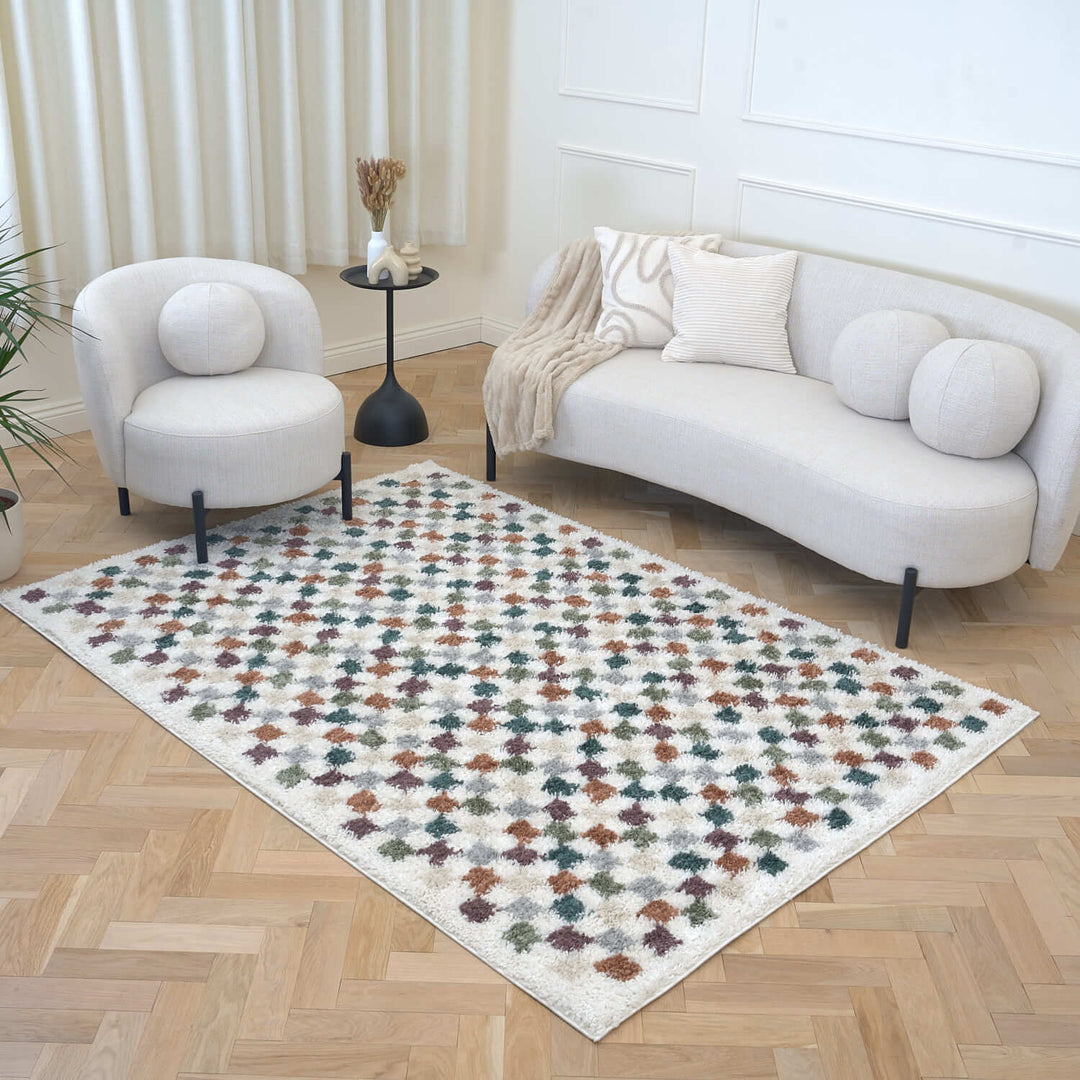 Moodi Shaggy Multicolour Rug, tartan design, high & fluffy pile | THE RUGS