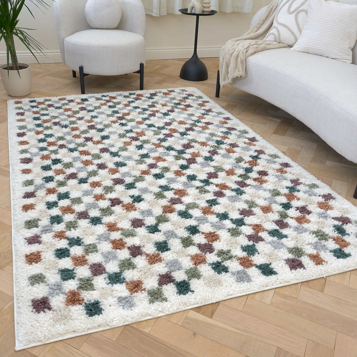 Moodi Shaggy Multicolour Rug, tartan design, high & fluffy pile | THE RUGS