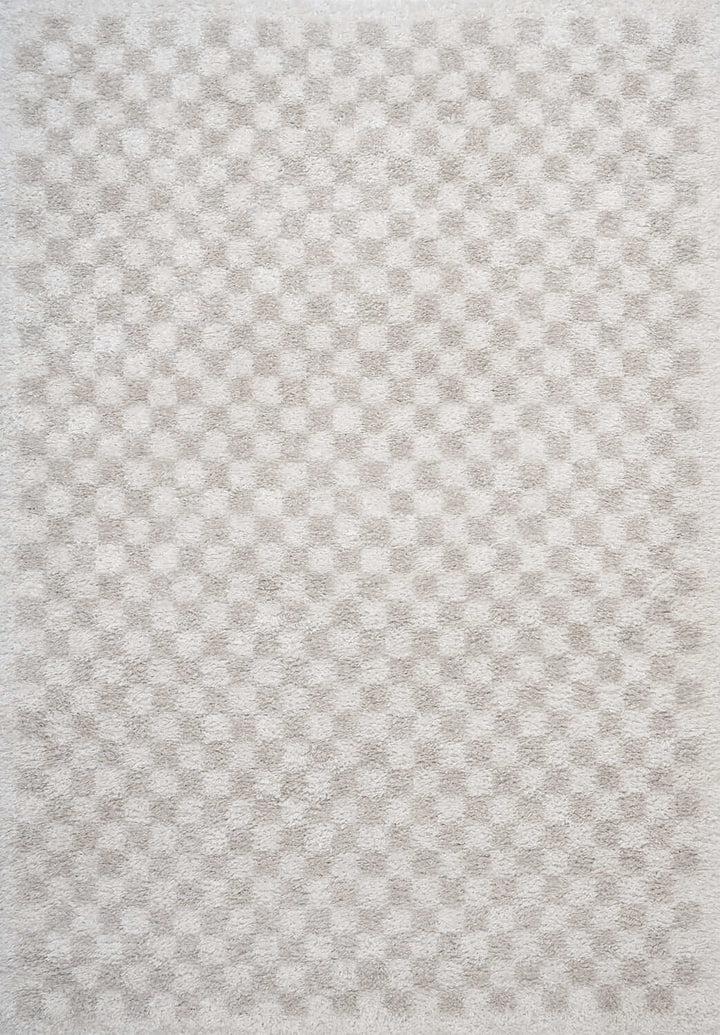 Moodi Shaggy Cream Rug, soft & fluffy pile, tartan design | THE RUGS