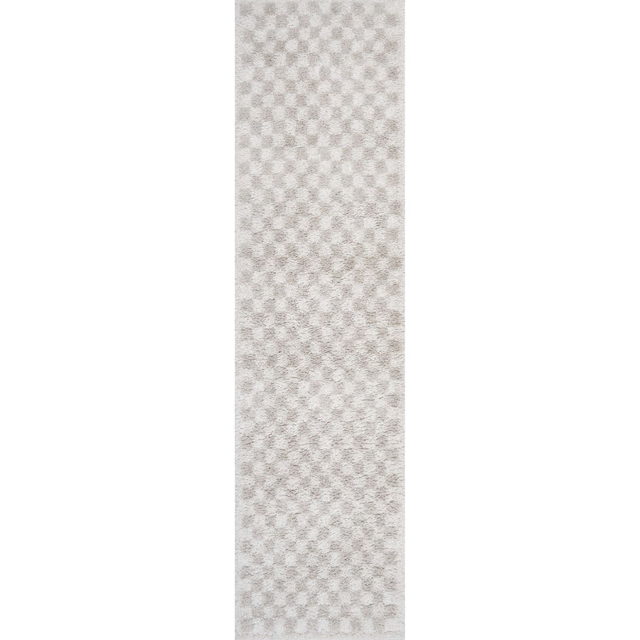 Moodi Shaggy Cream Rug, soft & fluffy pile, tartan design | THE RUGS