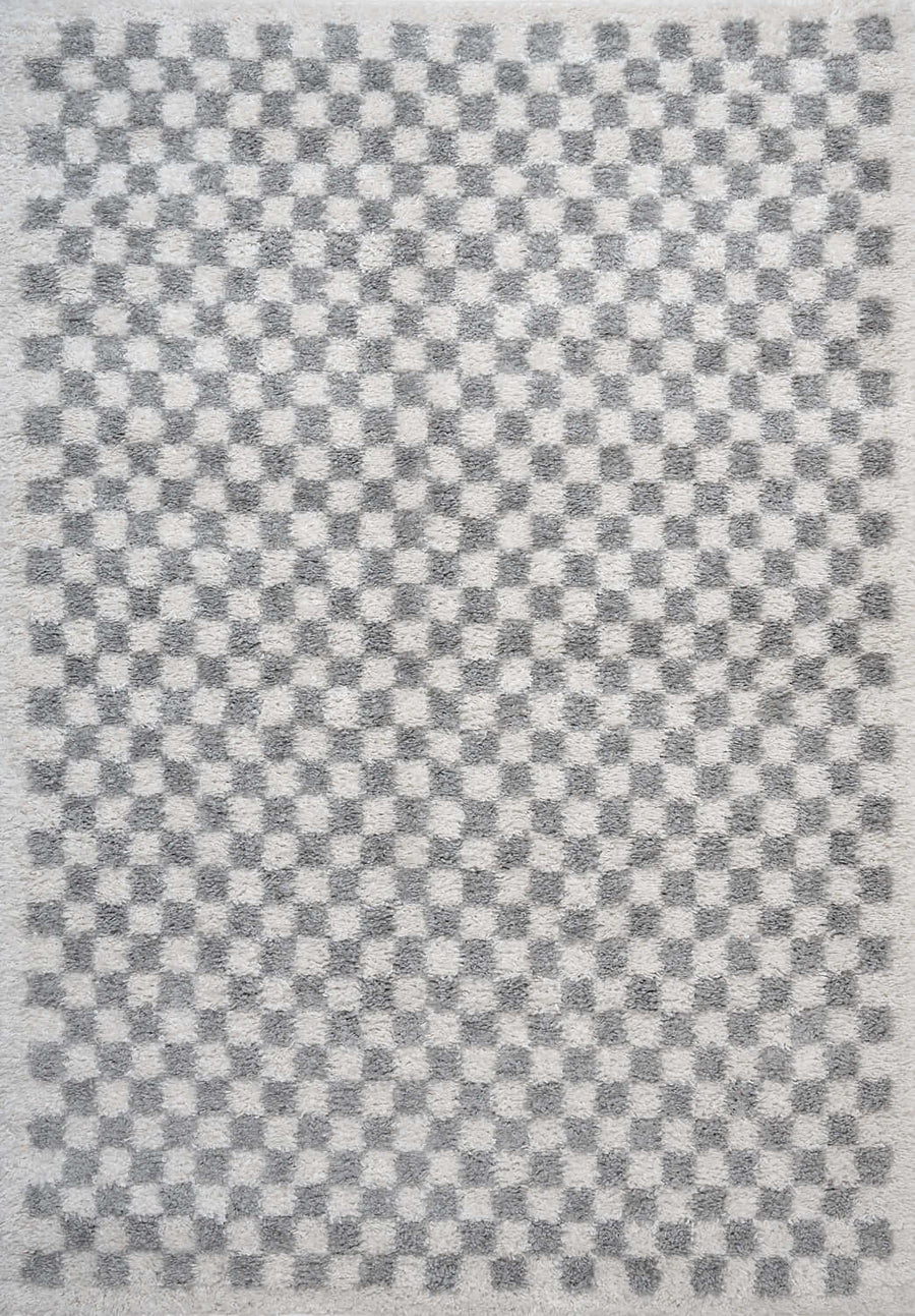 Moodi Shaggy Grey Rug, Tartan design, Underfloor heating | THE RUGS