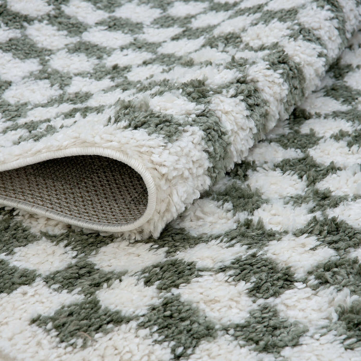 Moodi shaggy Green tartan design rug, Fluffy & soft pile | THE RUGS