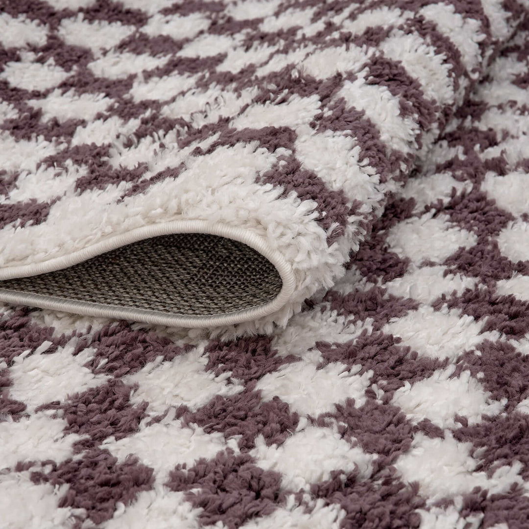 Moodi Shaggy Purple Rug, tartana design, Easy maintenance | THE RUGS
