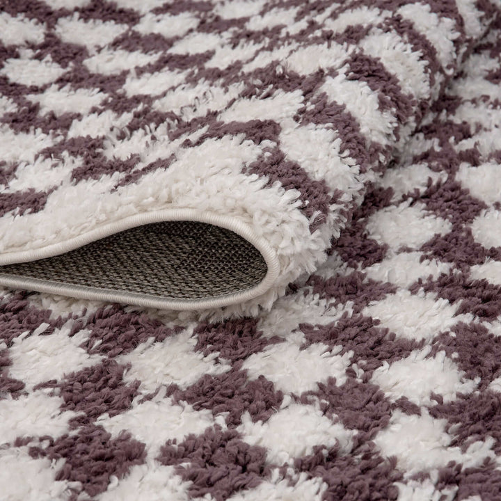Moodi Shaggy Purple Rug, tartana design, Easy maintenance | THE RUGS