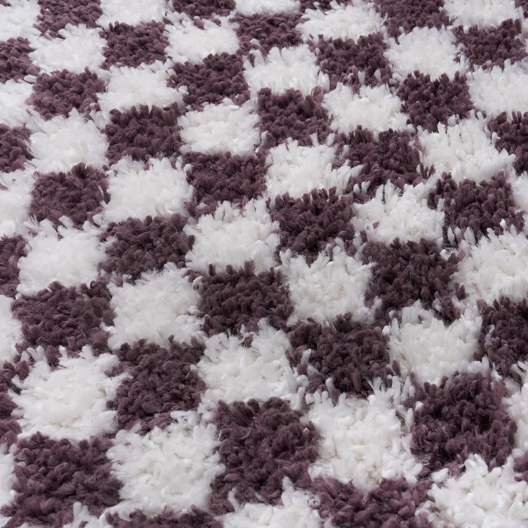 Moodi Shaggy Purple Rug, tartana design, Easy maintenance | THE RUGS