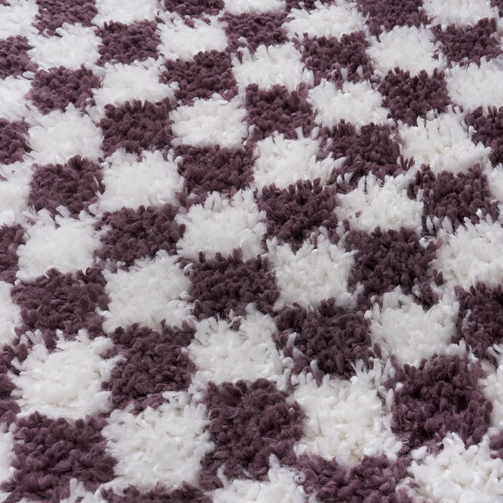 Moodi Shaggy Purple Rug, tartana design, Easy maintenance | THE RUGS
