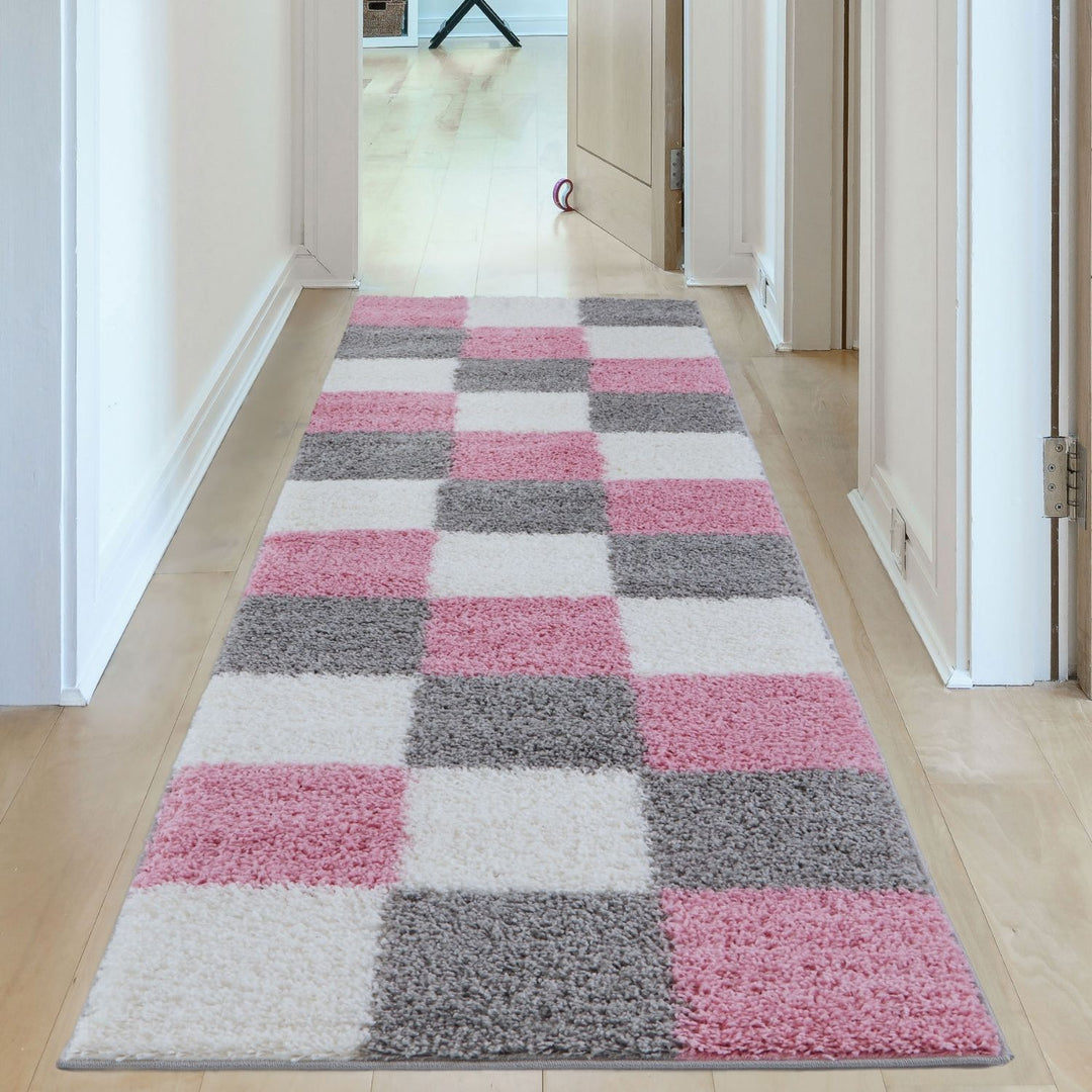 Geometric Design Thick Shaggy Area Rugs Pink