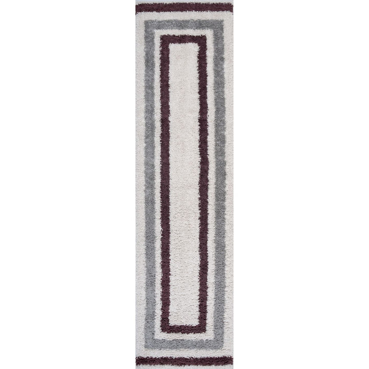 Moodi Shaggy Grey/Purple Rug, classic bordered design, fluffy pile | THE RUGS