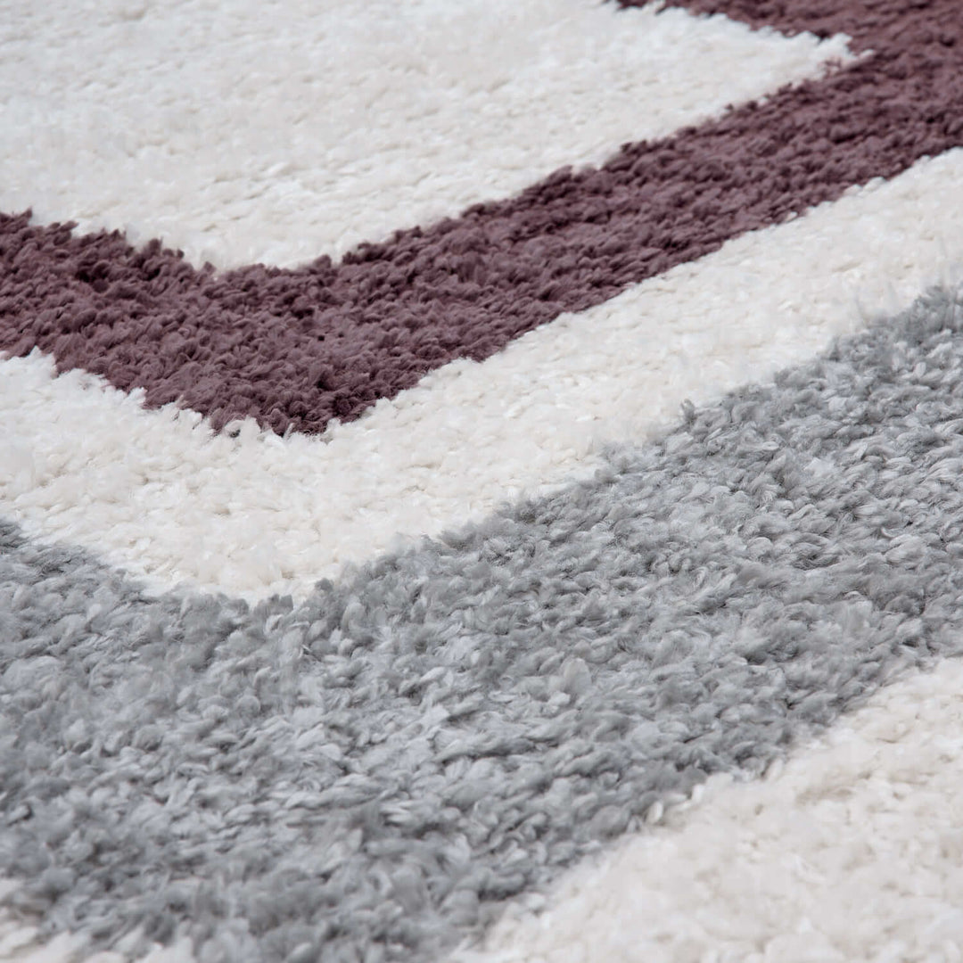 Moodi Shaggy Grey/Purple Rug, classic bordered design, fluffy pile | THE RUGS