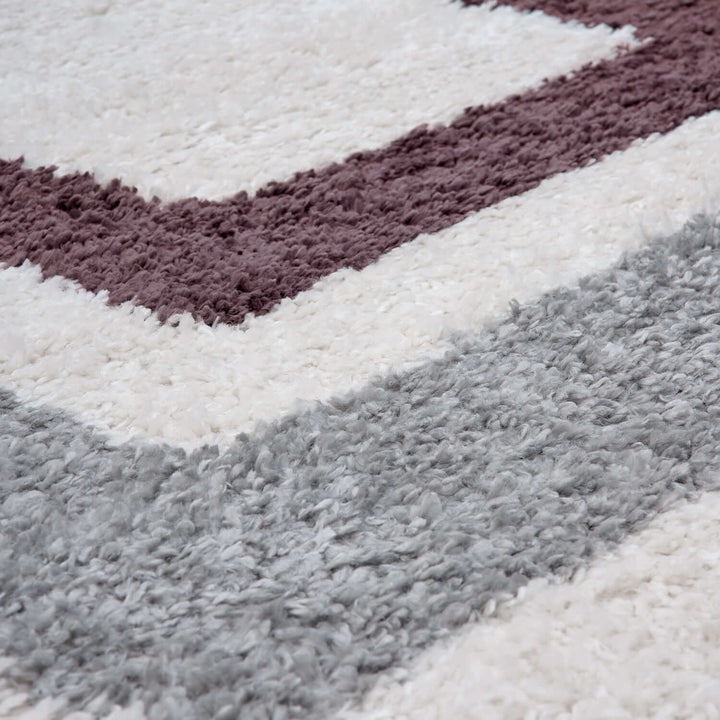 Moodi Shaggy Grey/Purple Rug, classic bordered design, fluffy pile | THE RUGS