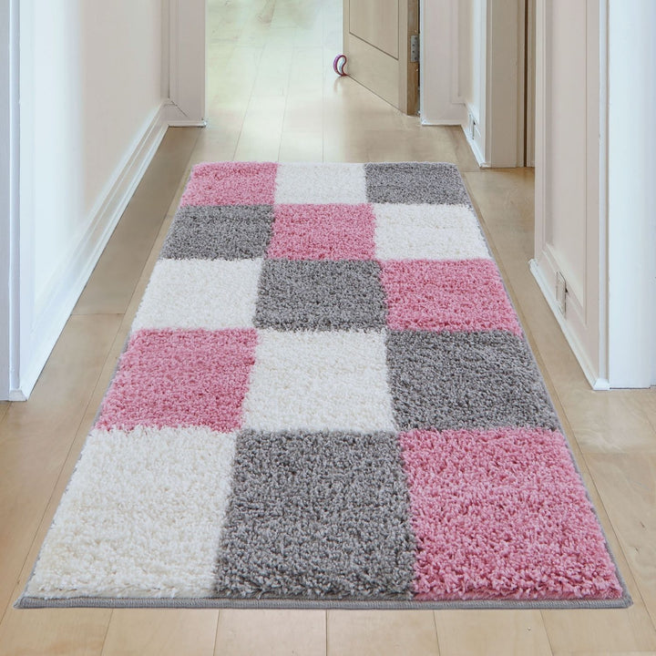 Geometric Design Thick Shaggy Area Rugs Pink